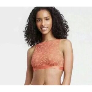 Colsie Women's Size L Apricot Floral Lace Bralette with Adjustable Straps